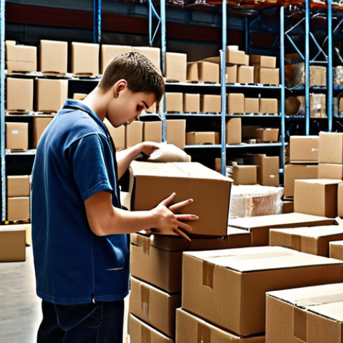 **

A busy warehouse scene, focusing on a young person packing boxes, looking curious and engaged. The background shows the integration of various logistics operations. Emphasis on the humble beginnings and the spark of passion for logistics.

**