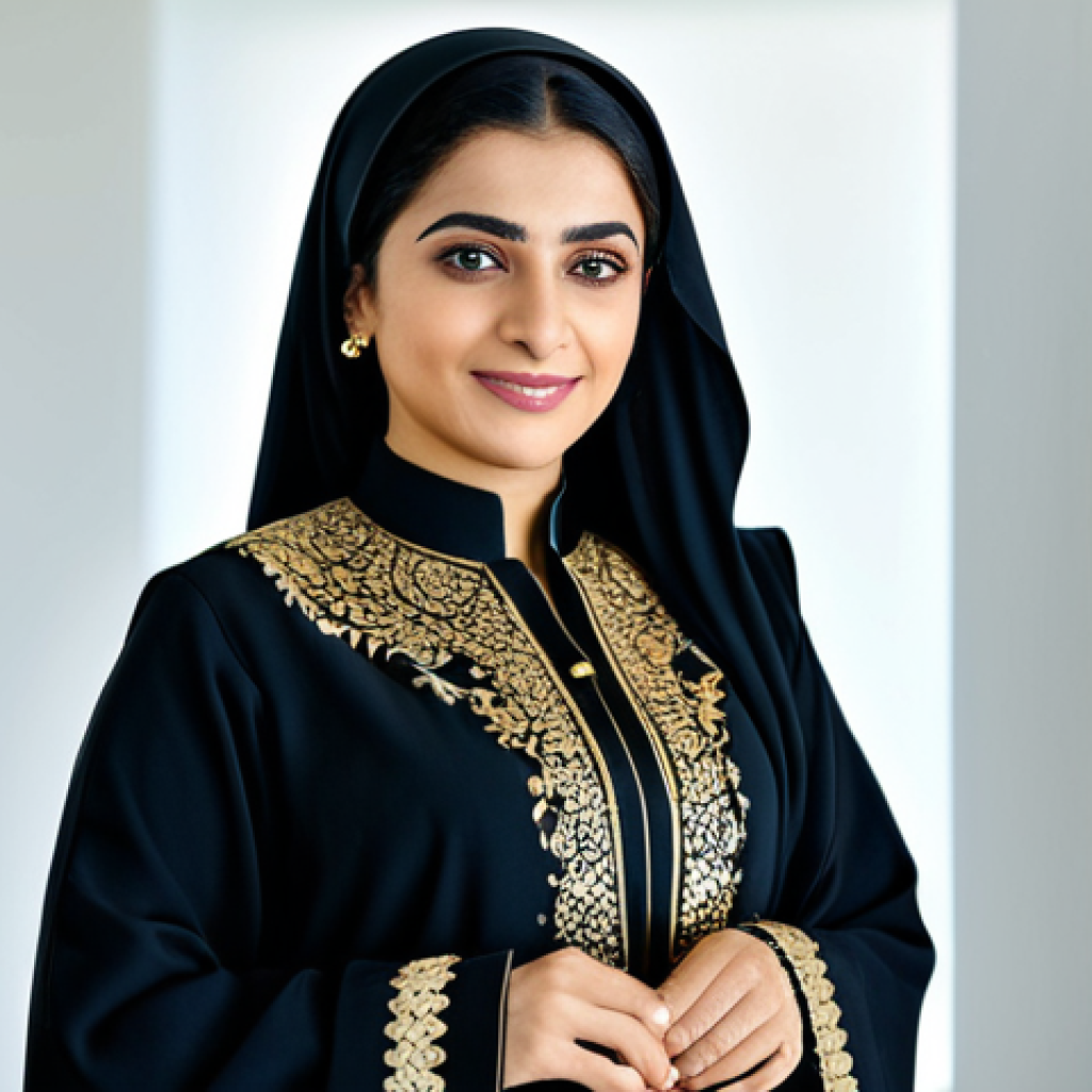 **

"A successful Emirati businesswoman in a modern office in Dubai, wearing a traditional yet stylish black abaya with subtle gold embroidery, fully clothed, appropriate attire, safe for work, perfect anatomy, natural pose, professional photography, high quality, family-friendly"

**