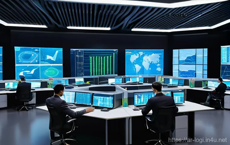 물류정보관리사 자격증과 물류업계 동향 - **Prompt:** A bustling, ultra-modern logistics control center, brightly lit and highly organized. La...