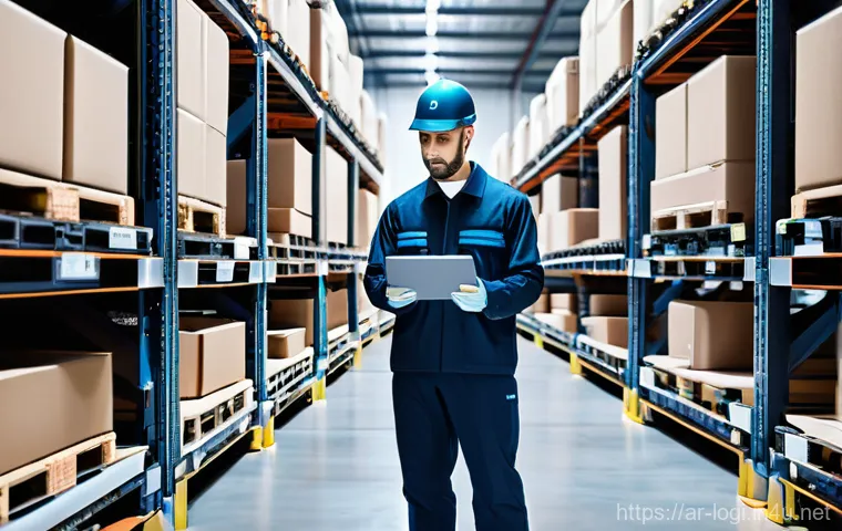 물류정보관리사 실무에서 요구되는 역량 - **Prompt:** A dynamic, wide-angle shot of a diverse team of logistics professionals (men and women, ...