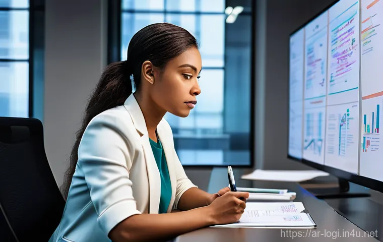 물류정보관리사 자격증 실기 준비 팁 - **Prompt 1:** A highly focused female logistics professional, in her late 20s, with a determined exp...