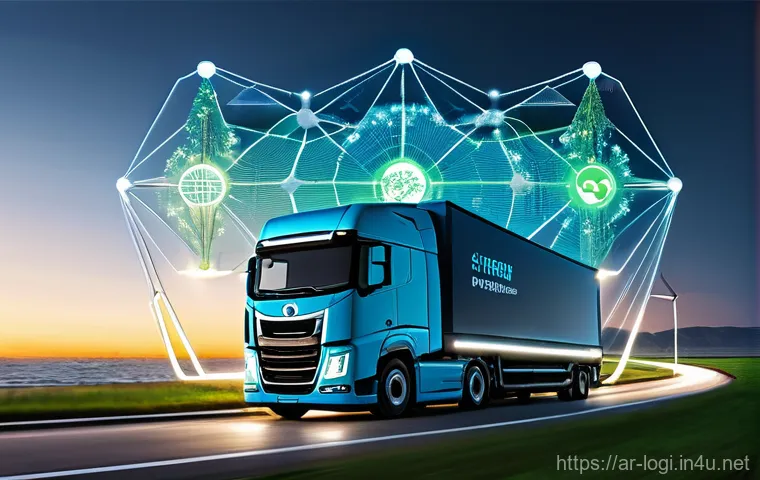 물류정보관리사 직업 전망과 트렌드 - **Prompt:** A high-angle view of an advanced, AI-powered smart logistics hub at night. The vast inte...