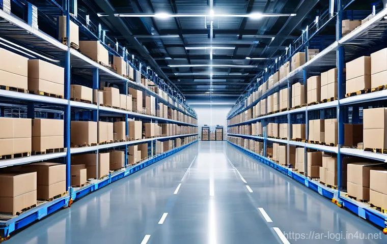 물류정보관리사 자격증과 스마트 물류 창고 구축 - **A highly efficient, futuristic smart warehouse interior.** The scene is brightly lit with clean, m...