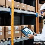 물류정보관리사와 물류비 최적화 방법 - A detailed modern logistics warehouse scene showing advanced automation technology: robotic arms sor...
