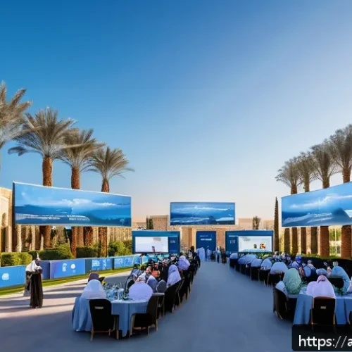 물류정보관리사와 관련된 협회 및 기관 - A vibrant regional logistics conference scene set in a modern Middle Eastern city with Arabic archit...