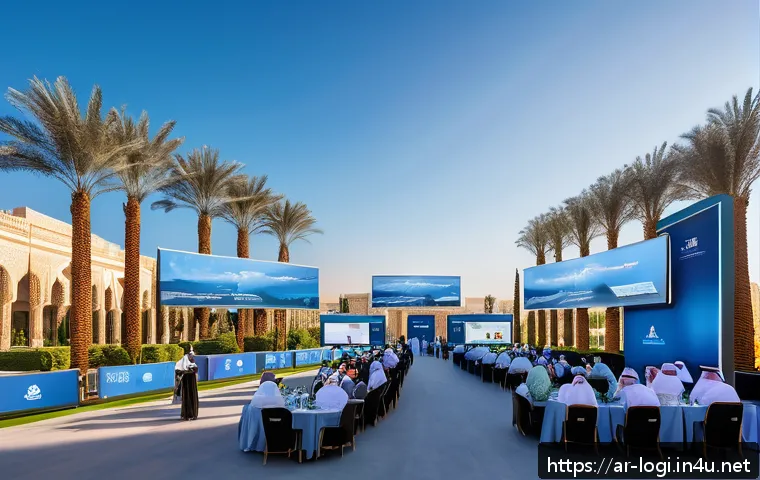 물류정보관리사와 관련된 협회 및 기관 - A vibrant regional logistics conference scene set in a modern Middle Eastern city with Arabic archit...