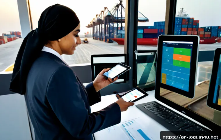 물류정보관리사와 물류 관련 국제 규정 이해 - Photorealistic logistics information manager in modest professional business attire reviewing a tabl...